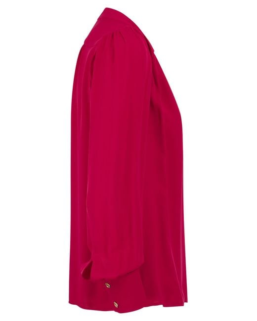 Elisabetta Franchi Pink Georgette Shirt mit Stand Up Collar