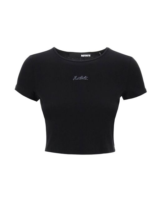 ROTATE BIRGER CHRISTENSEN Roteer Bijgesneden T -shirt Met Geborduurd Lurex -logo in het Black