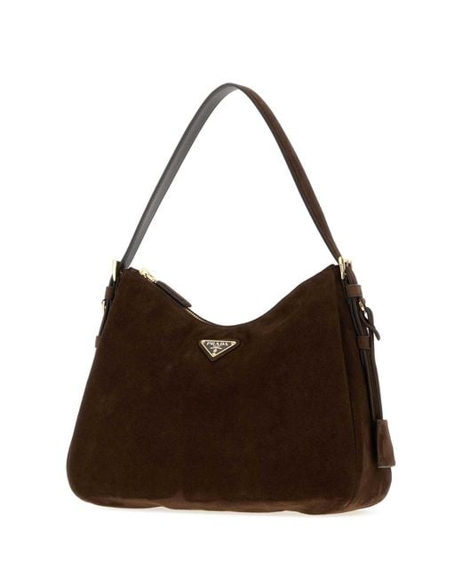 Prada Brown Dark Suede Shoulder Bag