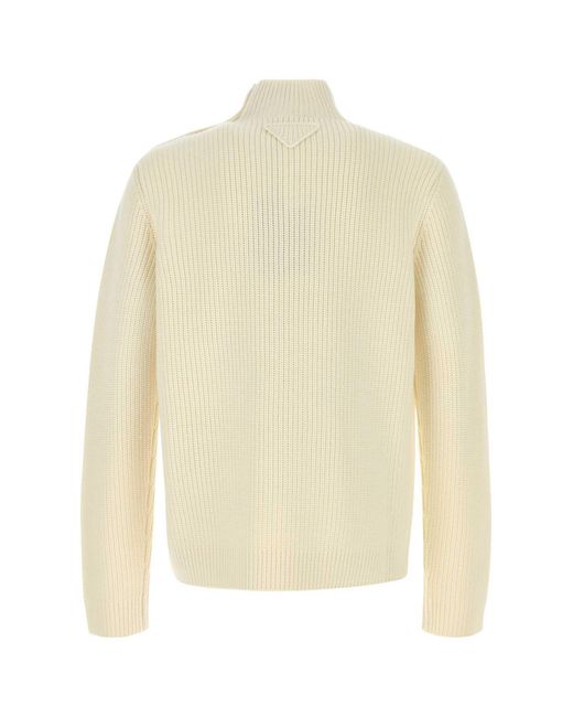 Prada White Ivory Wool Sweater for men