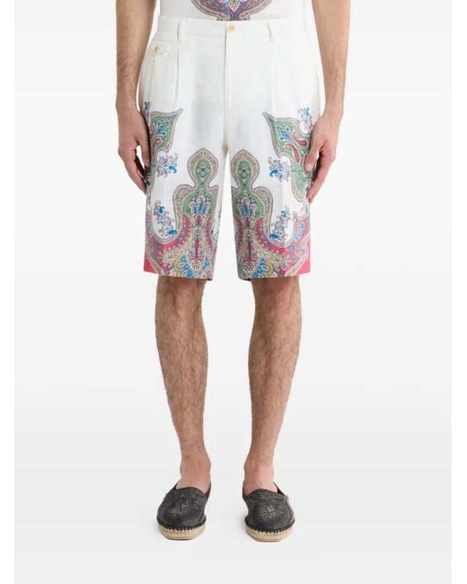 Etro White Paisley Print Shorts for men