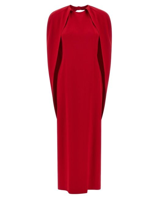 Alberta Ferretti Red Hooded Cape Maxi Dress
