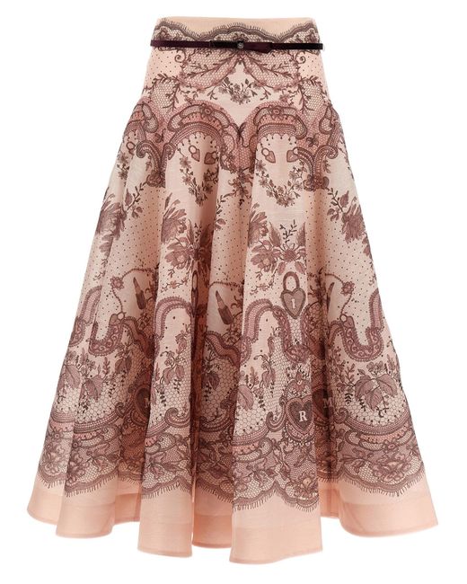 Zimmermann 'crush Flard Midi' Rok in het Pink