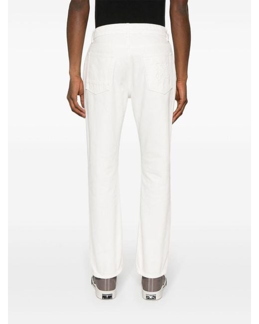Palm Angels White Logo-Embossed Straight Jeans for men
