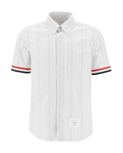 Thom Browne Mittelgroße Baumwoll -Oxford -Hemd mit RWB -Manschetten in White für Herren