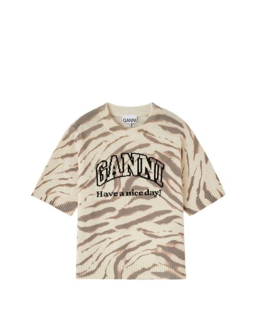 Ganni Natural Wool T-Shirt