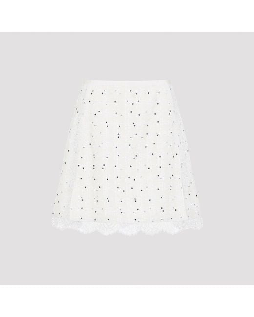 Giambattista Valli White Ivory Cotton Mini Skirt With Polka Dot Design And Lace Trim