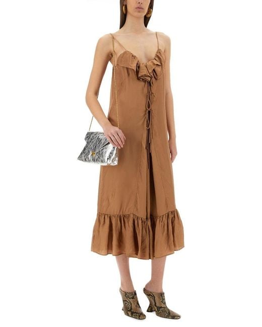 Dries Van Noten Brown Petticoat Dress With Ruffles