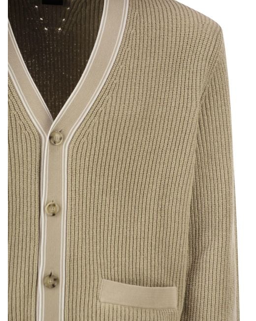 Boss Natural Ribbed Cotton Cardigan With Contrast Buttons