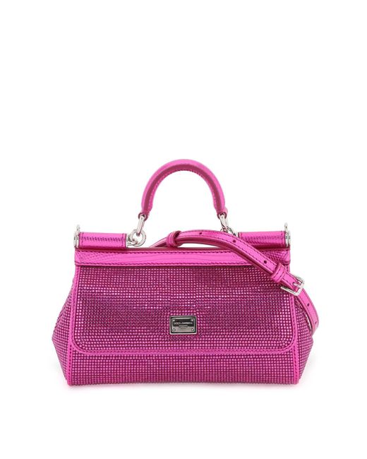 Dolce & Gabbana Small 'sicily' Satijnen Tas Met Strass in het Pink