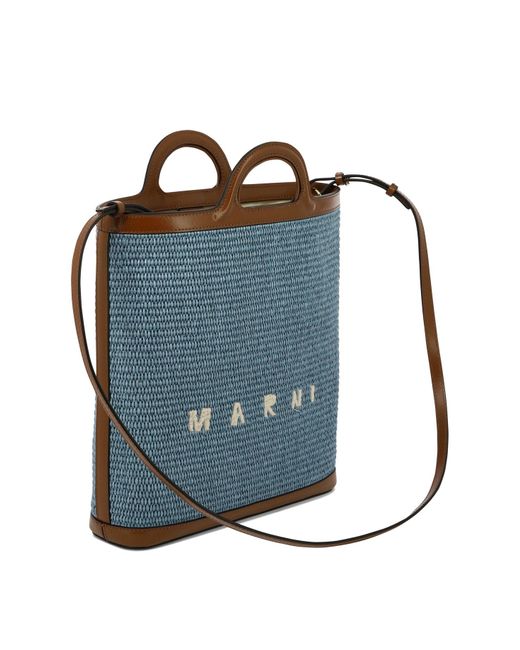 Marni Blue Raffia Effekt Handtasche