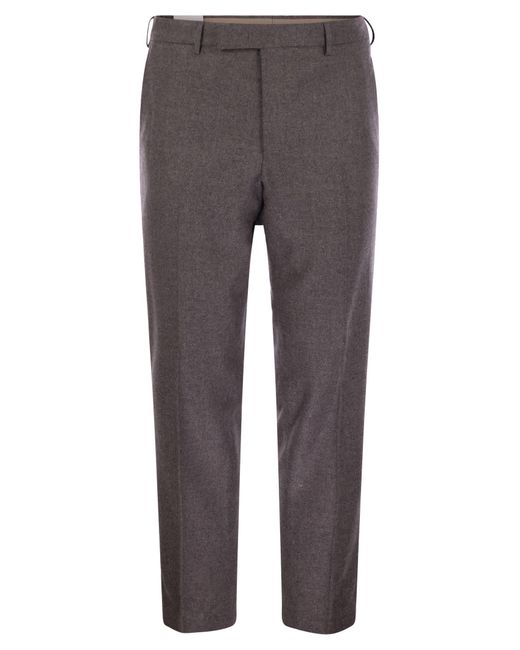 PT Torino Gray Rebel Wool And Silk Flannel Trousers for men