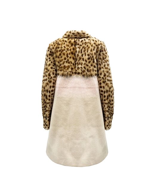 DROMe Natural Leopard Sleeve Shearling Coat