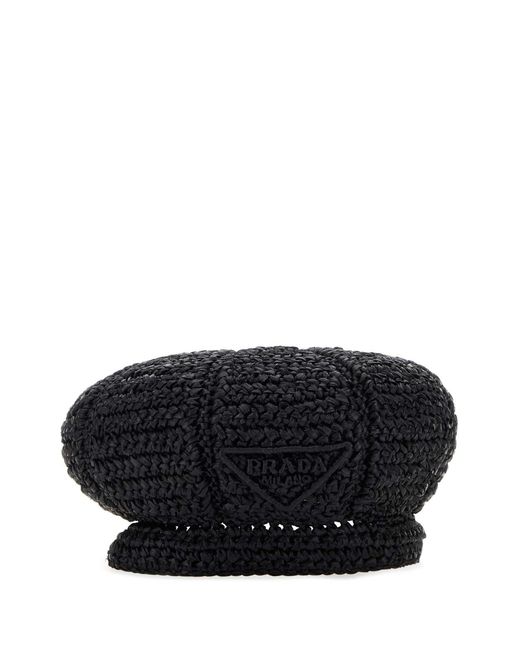 Prada Black Rafia Baker Boy Hat