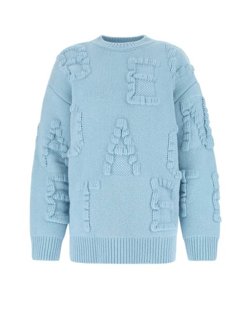 Bottega Veneta Blue Light Stretch Wool Blend Shetland Alphabet Oversize Sweater