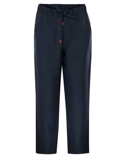 Kiton Op Maat Gemaakte Linnen Broek Met Trekkoord in het Blue voor heren