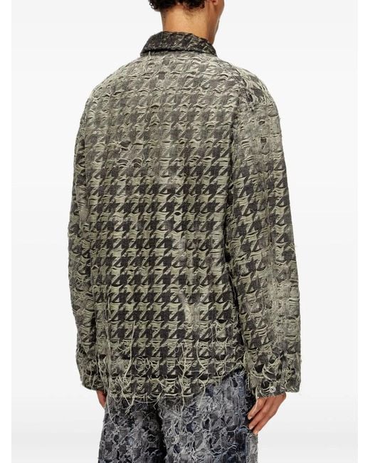 DIESEL Denim Jack Met Pied-De-Poule Print En Franje in het Gray voor heren