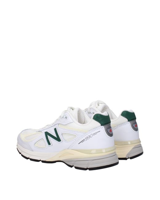 New Balance White Sneakers 990 Uomo Pelle Bianco/Verde for men
