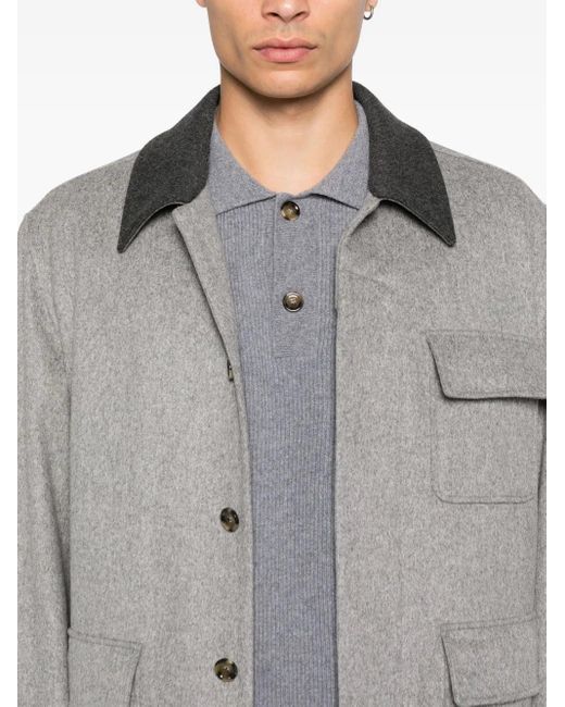 Lardini Gray Wool Shirt Jacket With Contrasting Collar for men