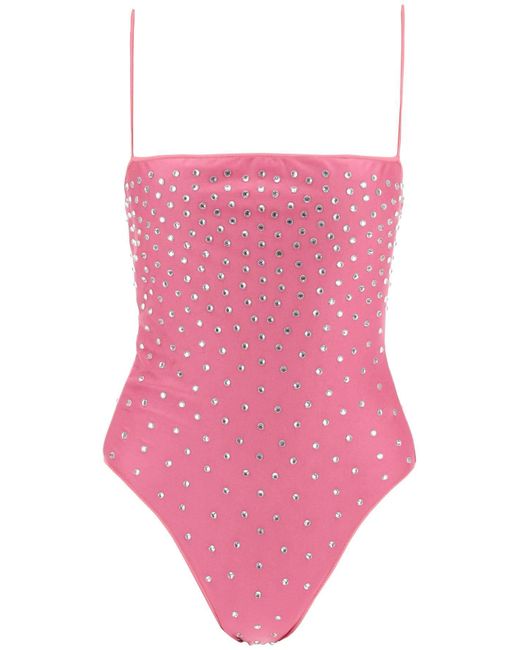 Oseree Pink One -Stück Badeanzug mit Kristallen