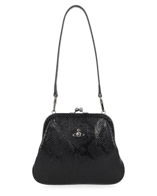 Vivienne Westwood Black Leather Kisslock Shoulder Bag