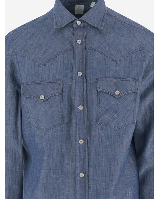 Finamore 1925 Blue Cotton And Linen Shirt