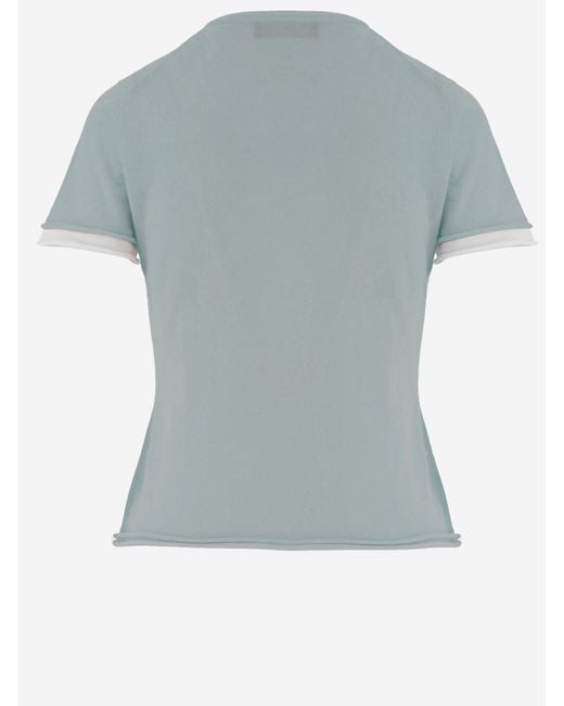 arch4 Blue Cashmere T Shirt With Contrasting Edging
