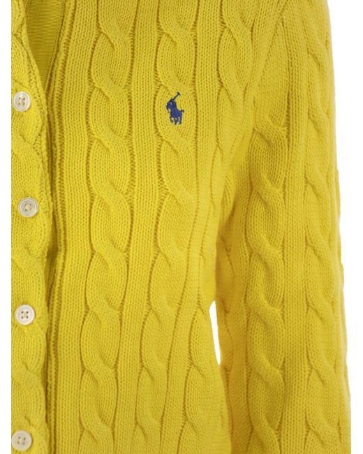 Cardigan trenzado con mangas largas Polo Ralph Lauren de color Yellow