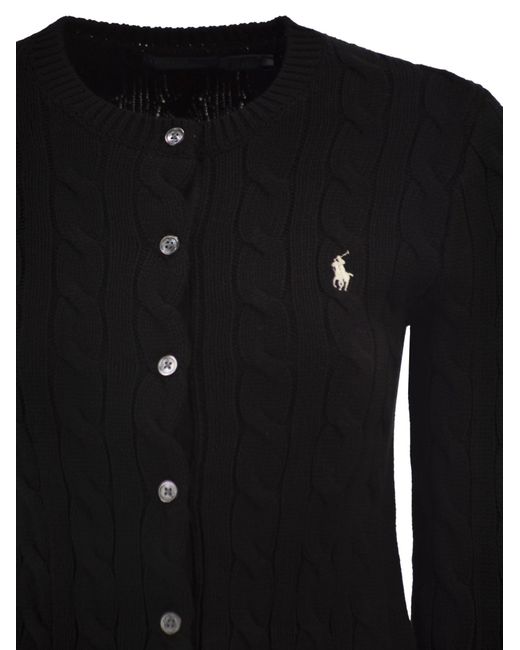 Polo Ralph Lauren Black Cable Knit Cotton Crew Neck Cardigan