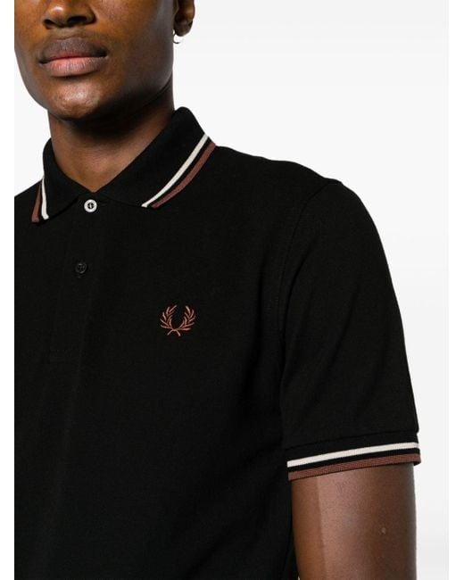 Fred Perry Black Logo Cotton Polo Shirt for men
