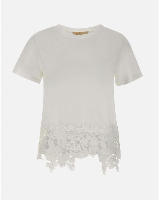 Camisa de algodón bordado de encaje blanco Kaos de color White