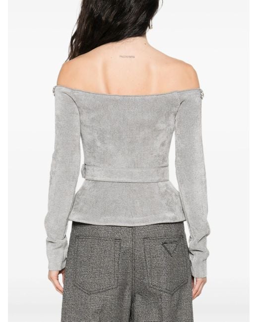 Self-Portrait Verfraaide Top Met Ceintuur in het Gray