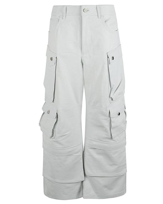 Fermas.club White Leather Cargo Pants