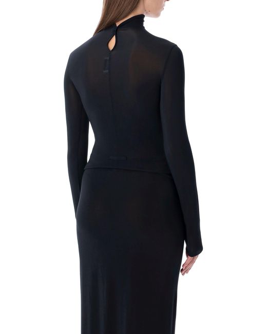 Jean Paul Gaultier Blue Long-Sleeve High-Neck Body With Lingerie Details