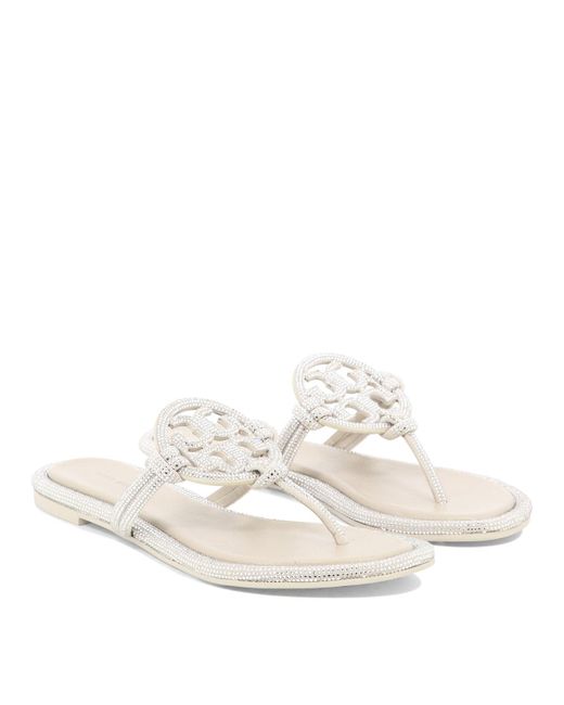 Tory Burch White Miller Knotted Pave Sandalen geknotet