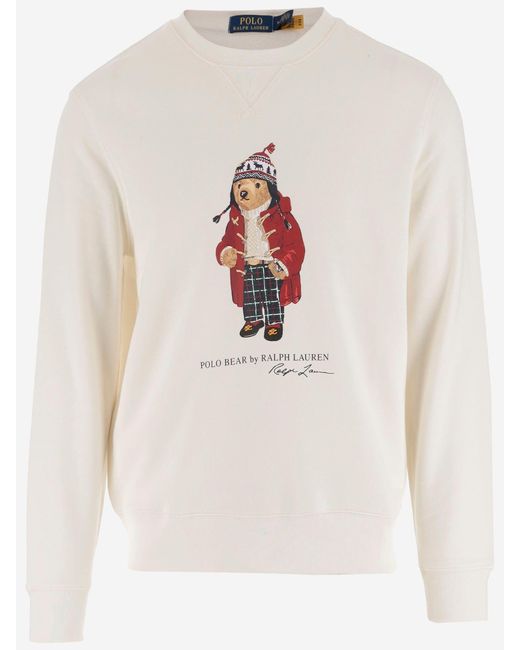 Ralph Lauren White Cotton Blend Sweatshirt With Polo Bear Pattern for men