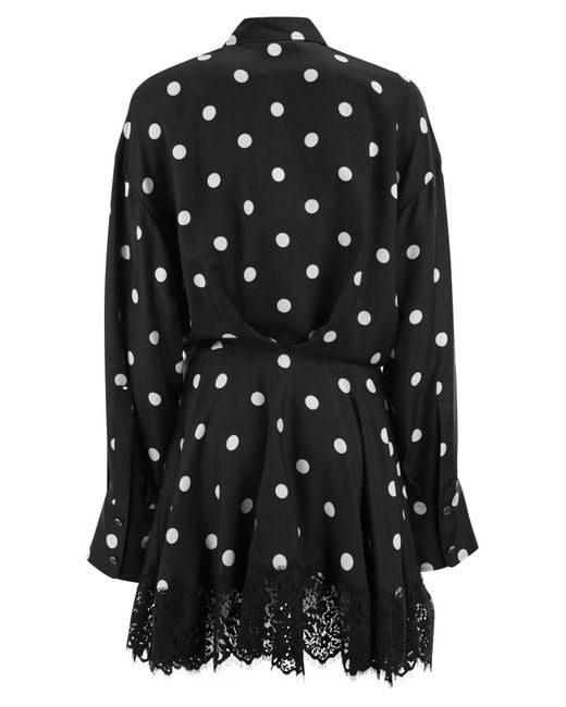 Sportmax Black Spxbosso Silk Shirt Dress With Lace Inserts
