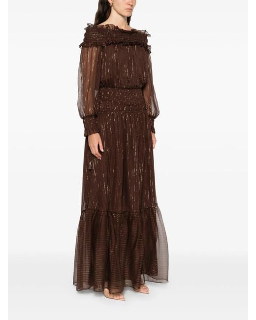 Self-Portrait Kleedjes ,Bruin ,Polyester Georgette Lange Jurk in het Brown