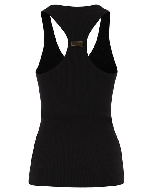 Elisabetta Franchi Black Micro-Cable Knit Top