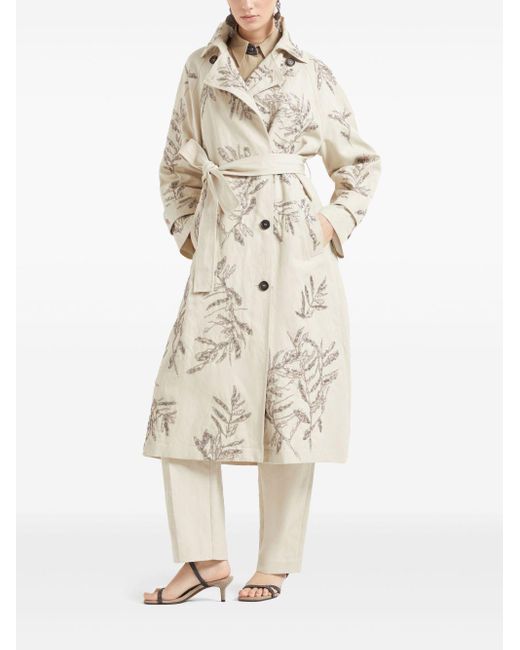 Brunello Cucinelli White Canvas Trousers With Shiny Details