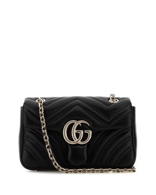 Gucci Black Nappa Leather Small Gg Marmont Shoulder Bag