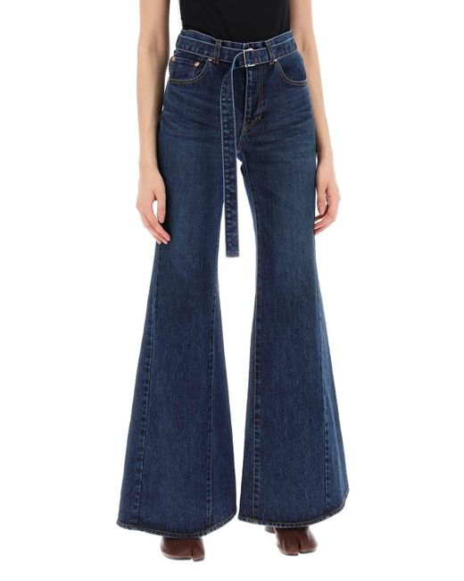 Sacai Blue KOOT -Cut -Jeans mit passender Gürtel