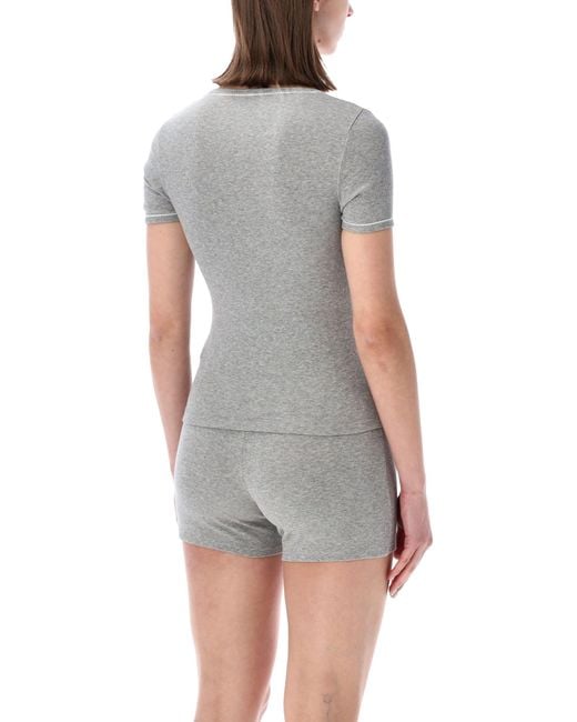 MARINE SERRE Gray Light Ribbed Squareneck T-Shirt