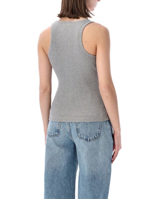 Ganni Blue Organic Cotton Rib Tank