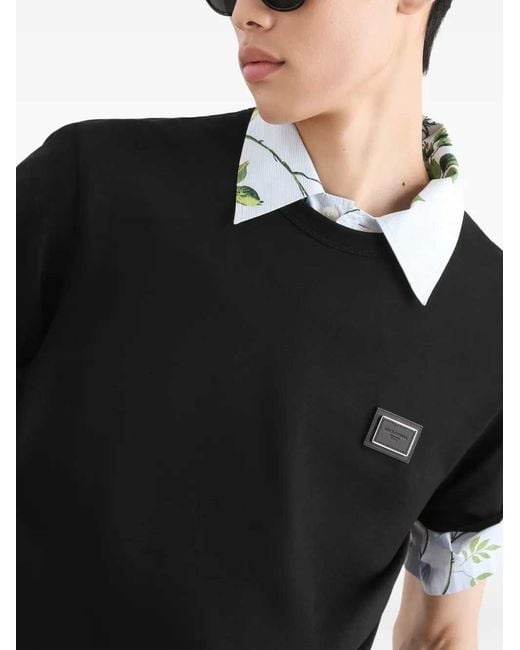 Dolce & Gabbana Black Cotton T Shirt With Logo Plaque