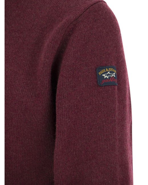 Paul & Shark Purple Wool Crew Neck With Arm Patch