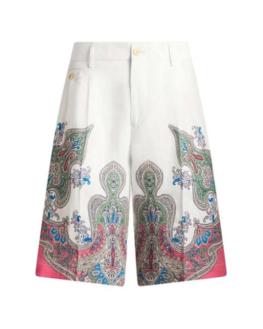 Etro White Paisley Print Shorts for men