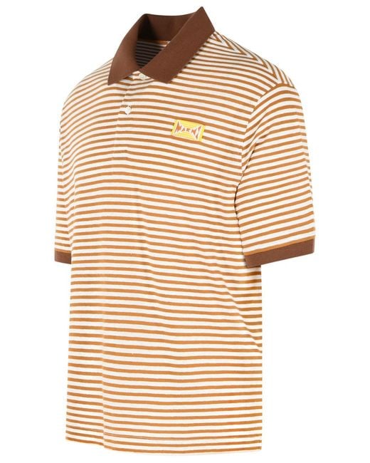 Marni Natural Two Tone Linen Blend Polo Shirt