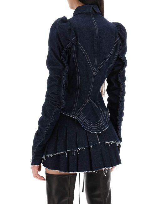 Giacca in denim con dettagli corsetto di Dilara Findikoglu in Blue