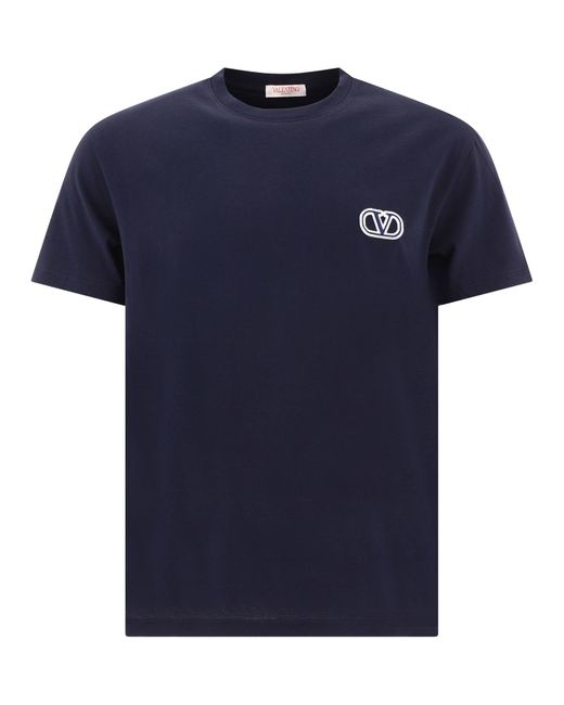 Valentino Blue T -Shirt mit V Logo Signature Patch